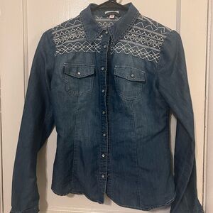 Vintage Bongo Denim Shirt with Embroidered Detail Pearl Snap